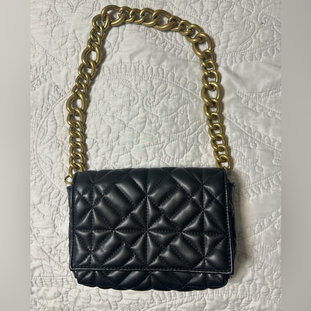 Zara Black Quilted Chain Shoulder Bag